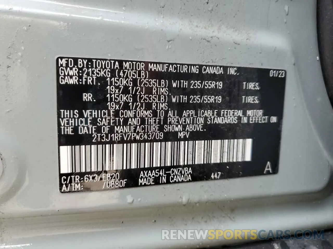 13 Photograph of a damaged car 2T3J1RFV7PW343709 TOYOTA RAV4 2023
