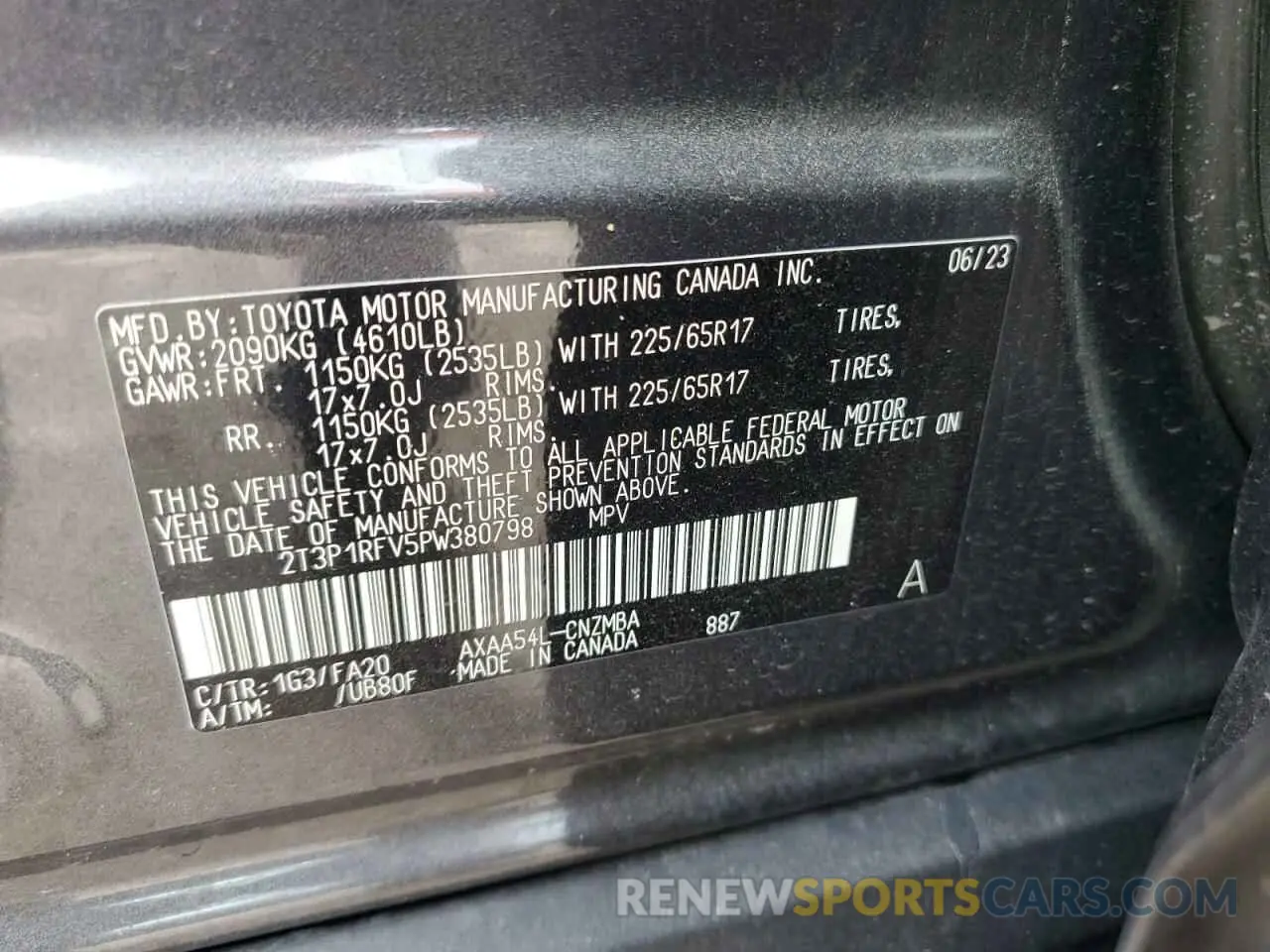 13 Фотография поврежденного автомобиля 2T3P1RFV5PW380798 TOYOTA RAV4 2023