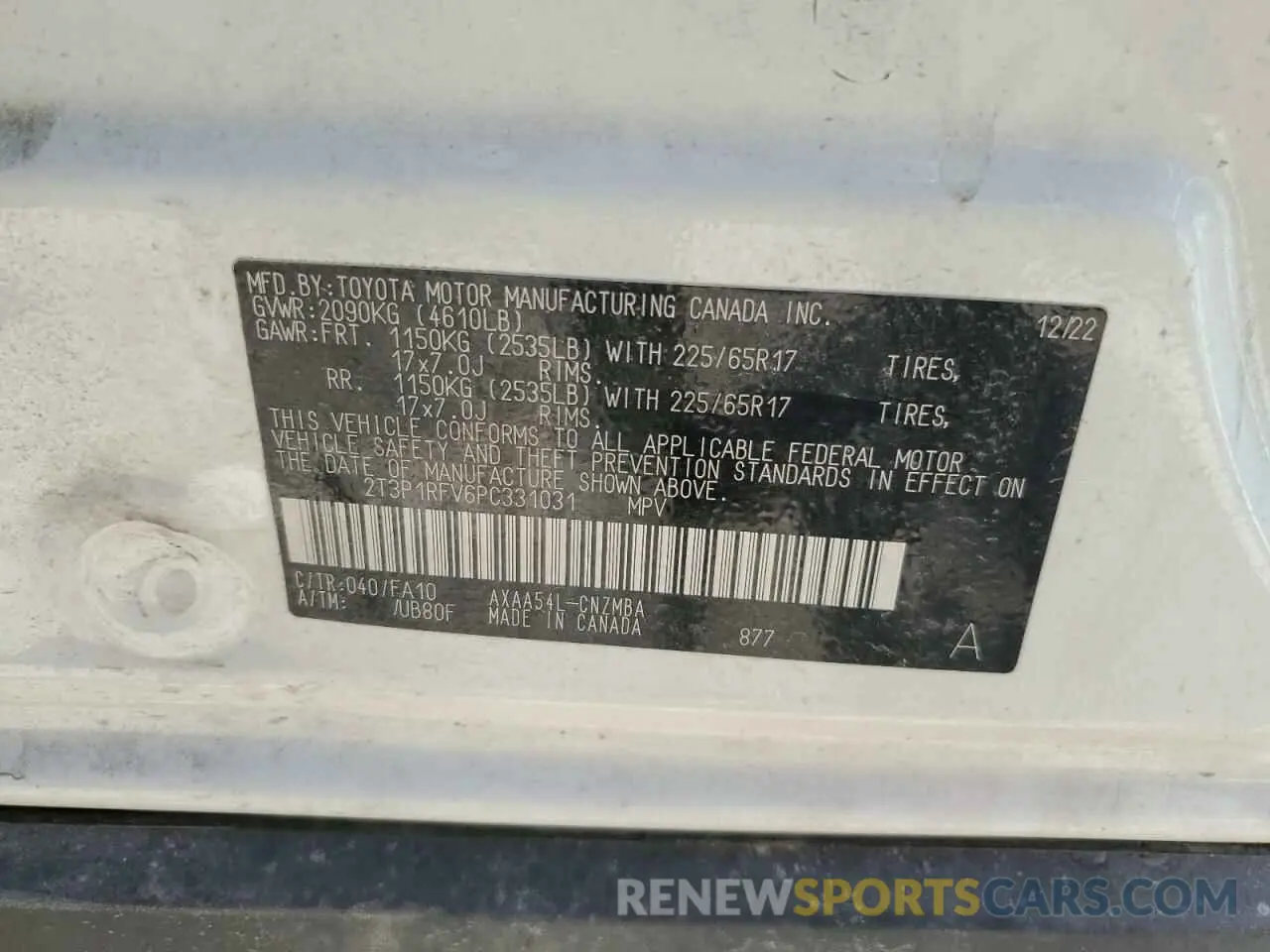 12 Photograph of a damaged car 2T3P1RFV6PC331031 TOYOTA RAV4 2023