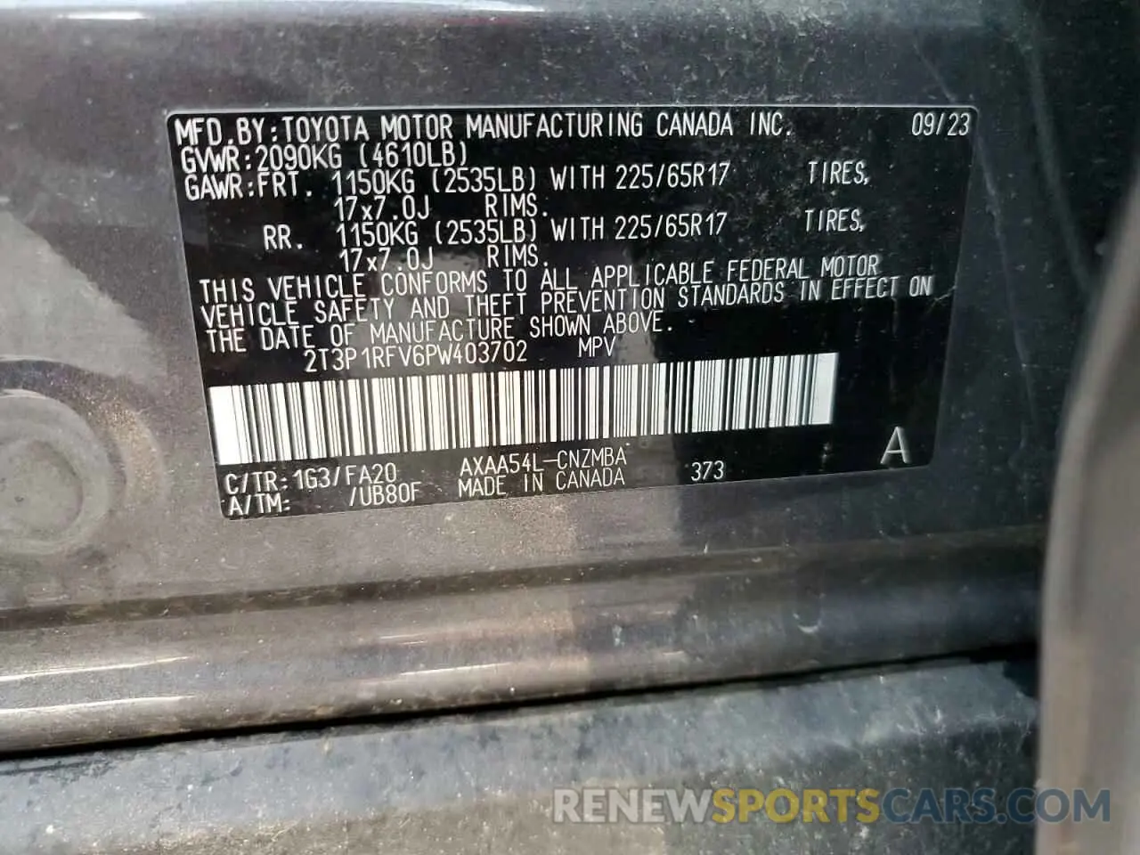 13 Photograph of a damaged car 2T3P1RFV6PW403702 TOYOTA RAV4 2023