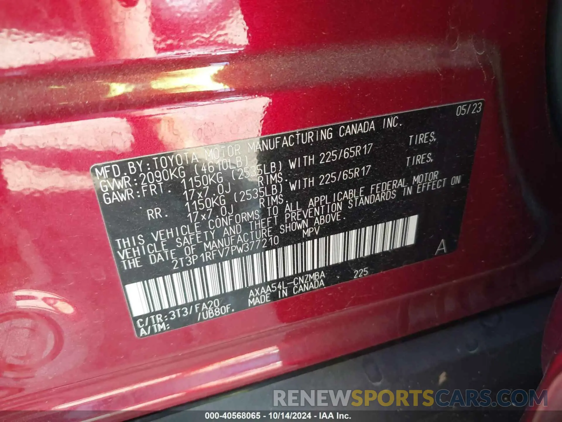 9 Фотография поврежденного автомобиля 2T3P1RFV7PW377210 TOYOTA RAV4 2023