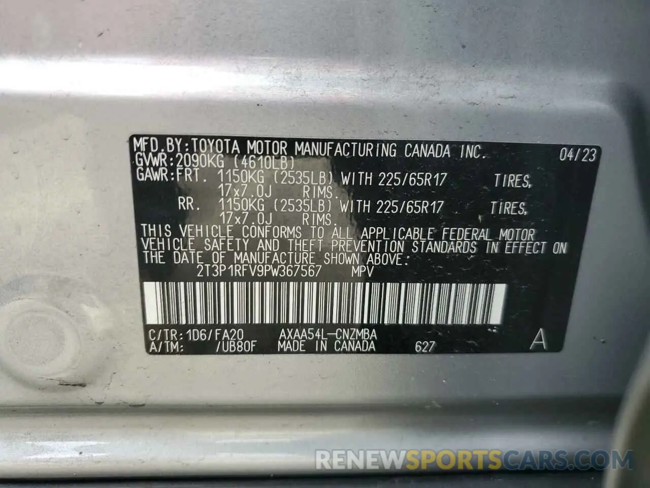 14 Photograph of a damaged car 2T3P1RFV9PW367567 TOYOTA RAV4 2023