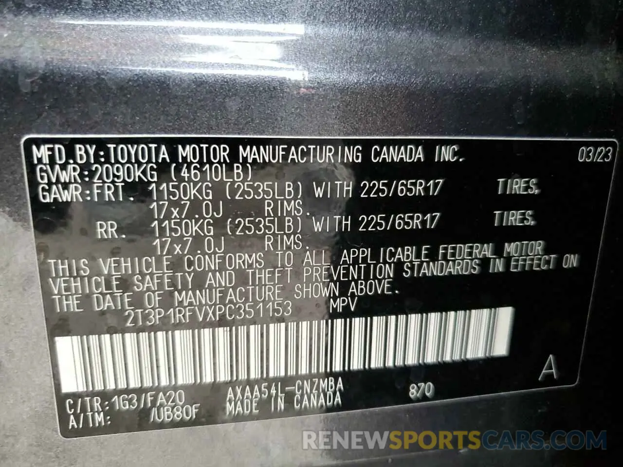 14 Photograph of a damaged car 2T3P1RFVXPC351153 TOYOTA RAV4 2023