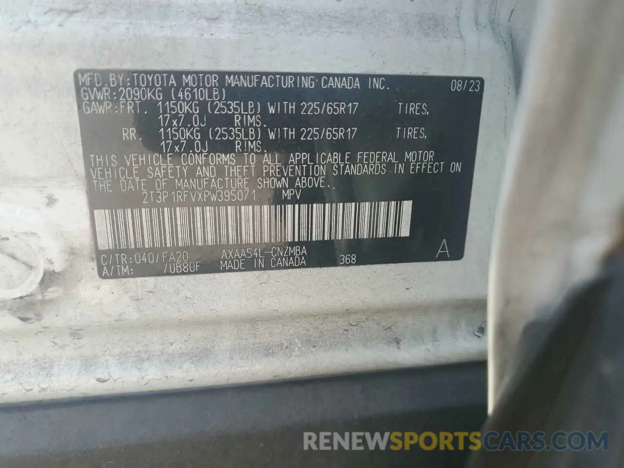 13 Photograph of a damaged car 2T3P1RFVXPW395071 TOYOTA RAV4 2023
