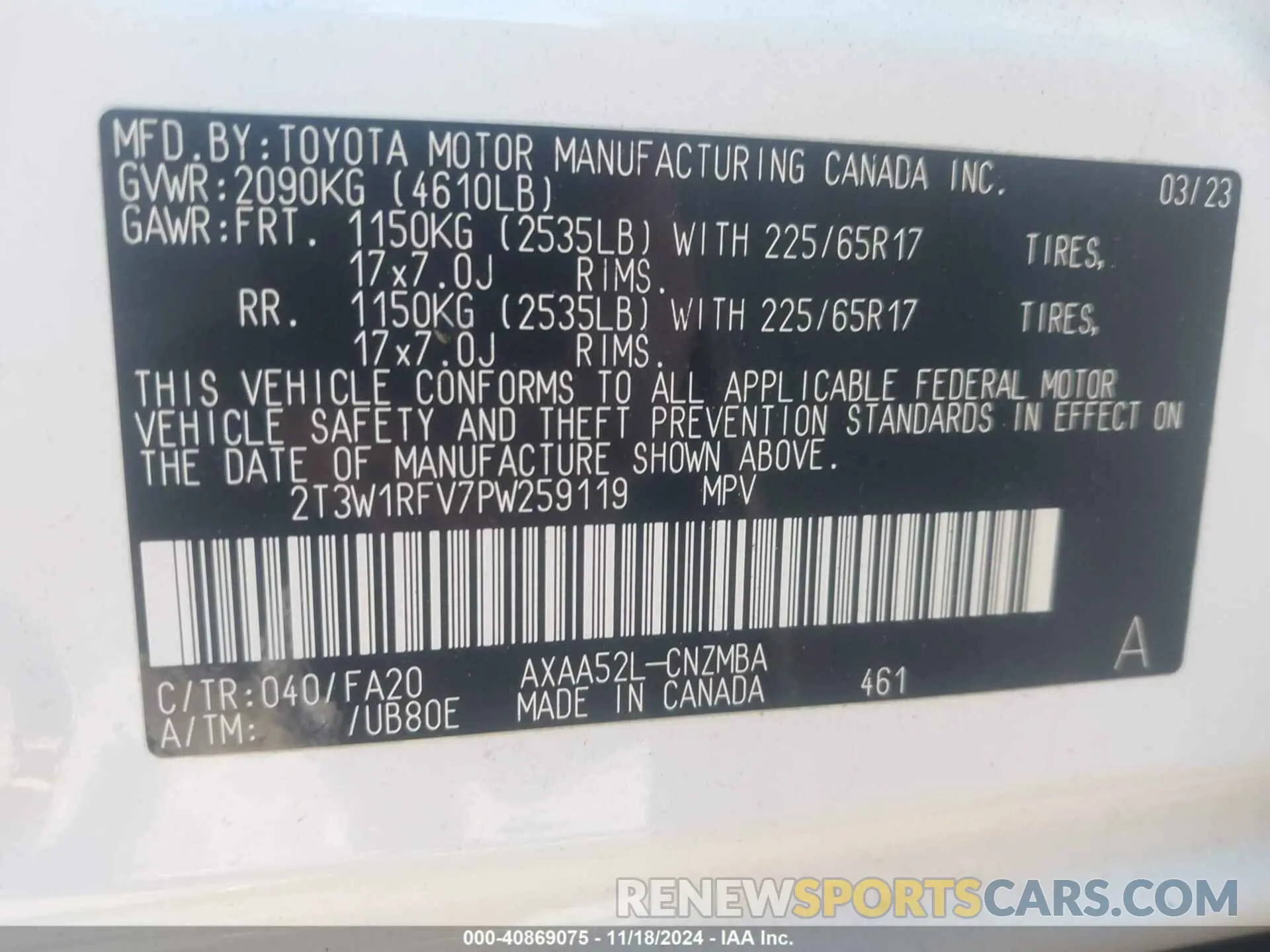 9 Фотография поврежденного автомобиля 2T3W1RFV7PW259119 TOYOTA RAV4 2023