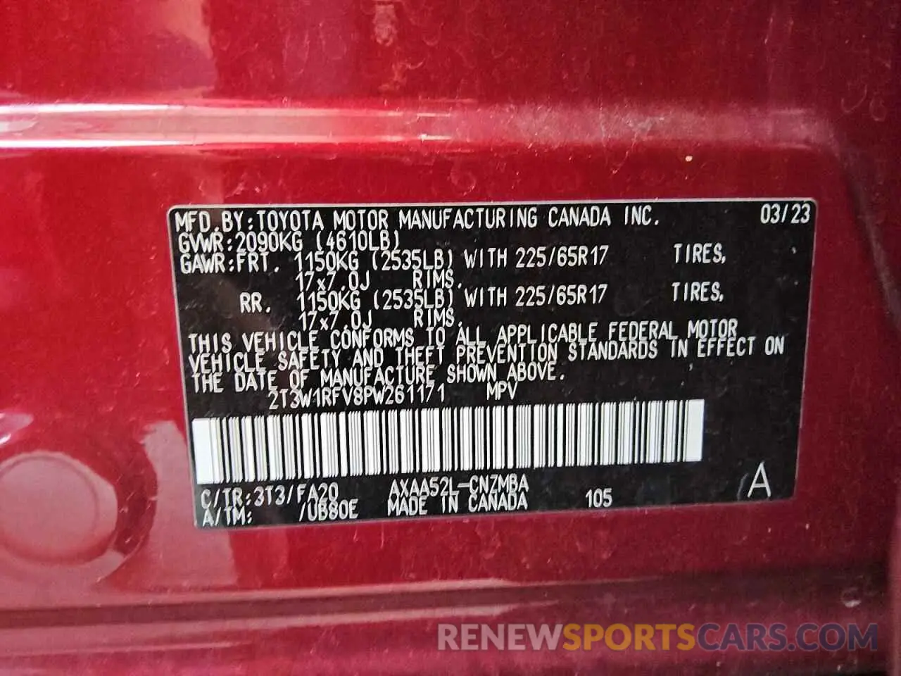 13 Photograph of a damaged car 2T3W1RFV8PW261171 TOYOTA RAV4 2023