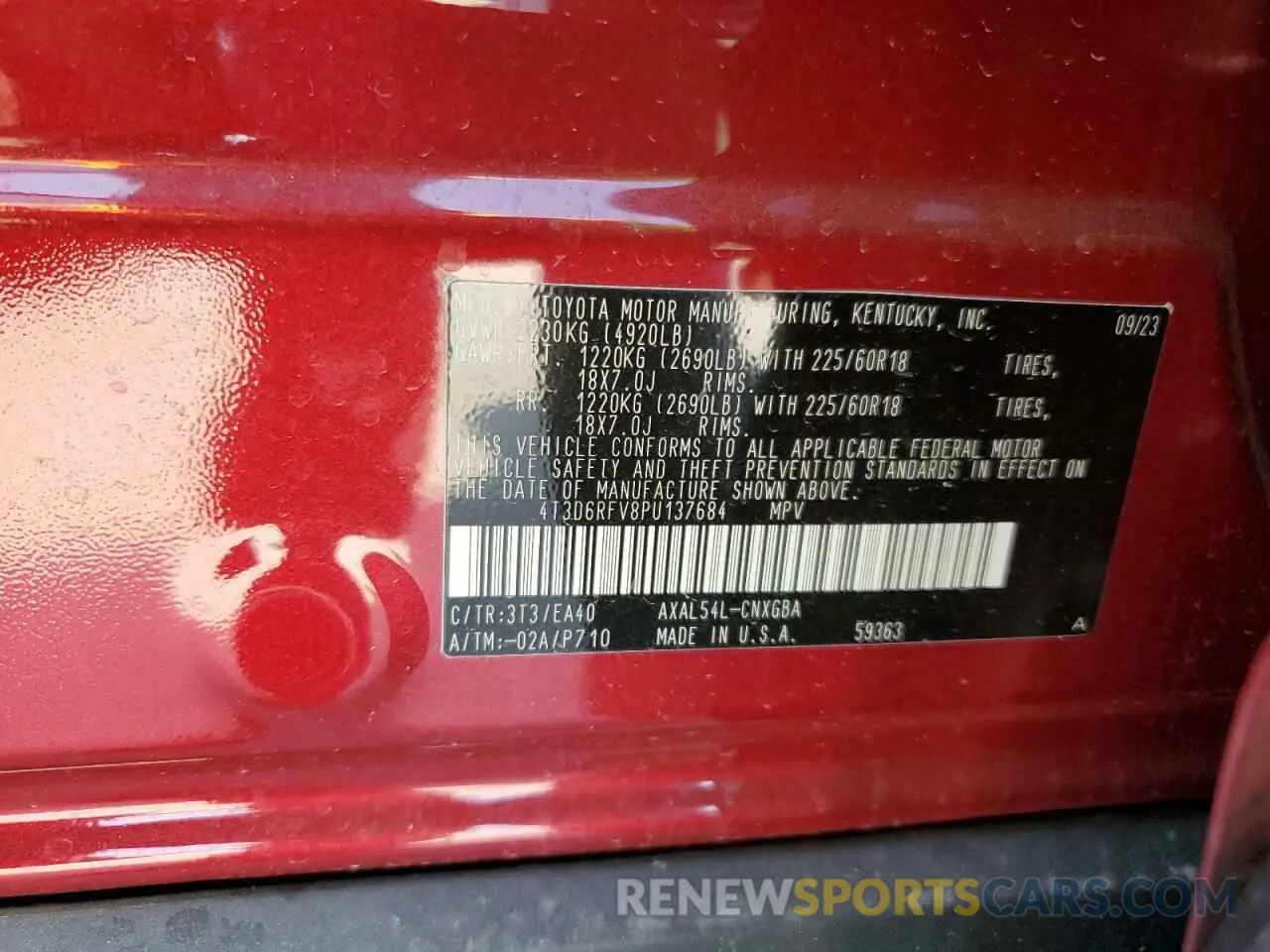 13 Photograph of a damaged car 4T3D6RFV8PU137684 TOYOTA RAV4 2023