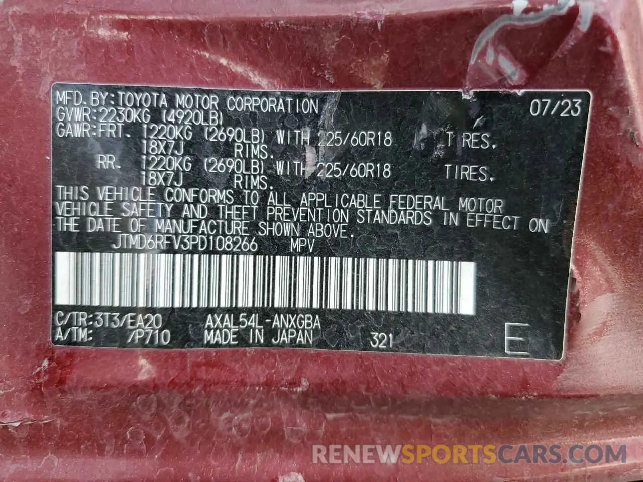 14 Photograph of a damaged car JTMD6RFV3PD108266 TOYOTA RAV4 2023