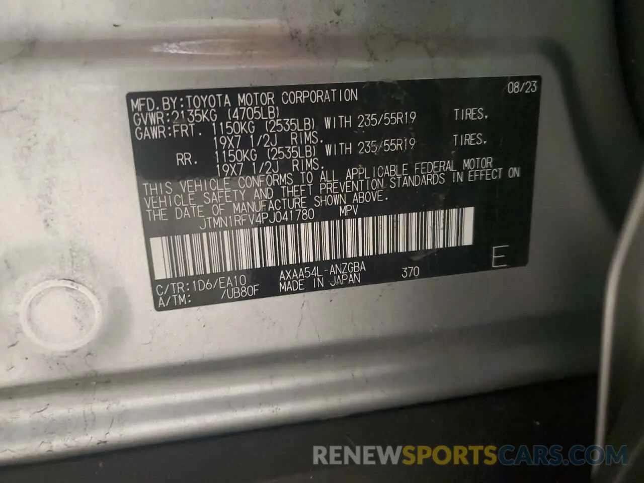 12 Фотография поврежденного автомобиля JTMN1RFV4PJ041780 TOYOTA RAV4 2023