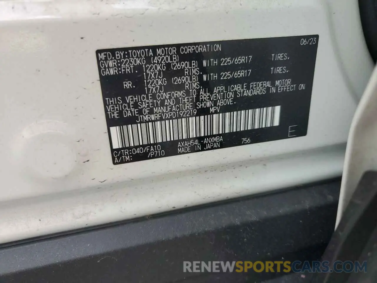 13 Photograph of a damaged car JTMRWRFVXPD192219 TOYOTA RAV4 2023
