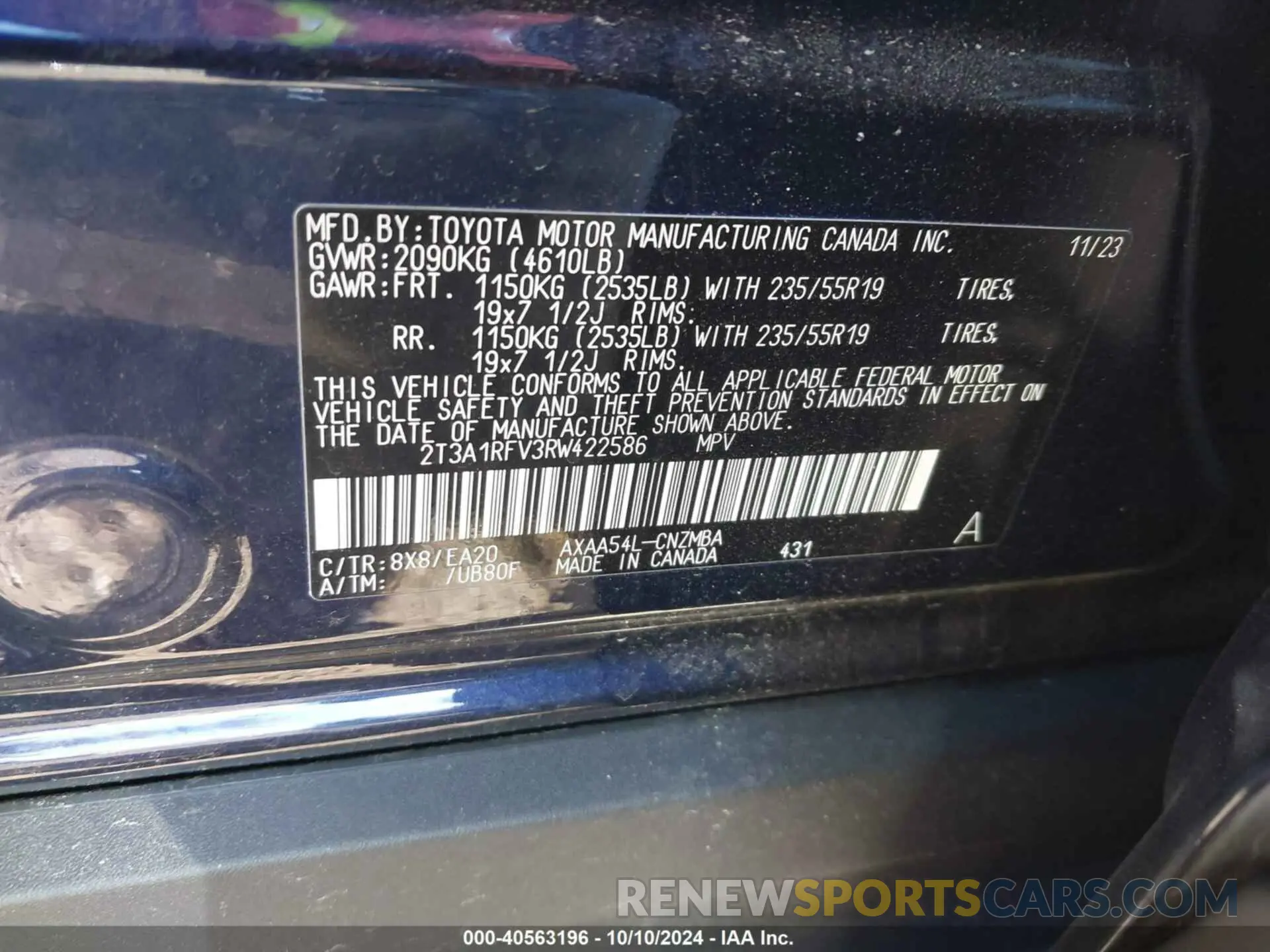 9 Фотография поврежденного автомобиля 2T3A1RFV3RW422586 TOYOTA RAV4 2024