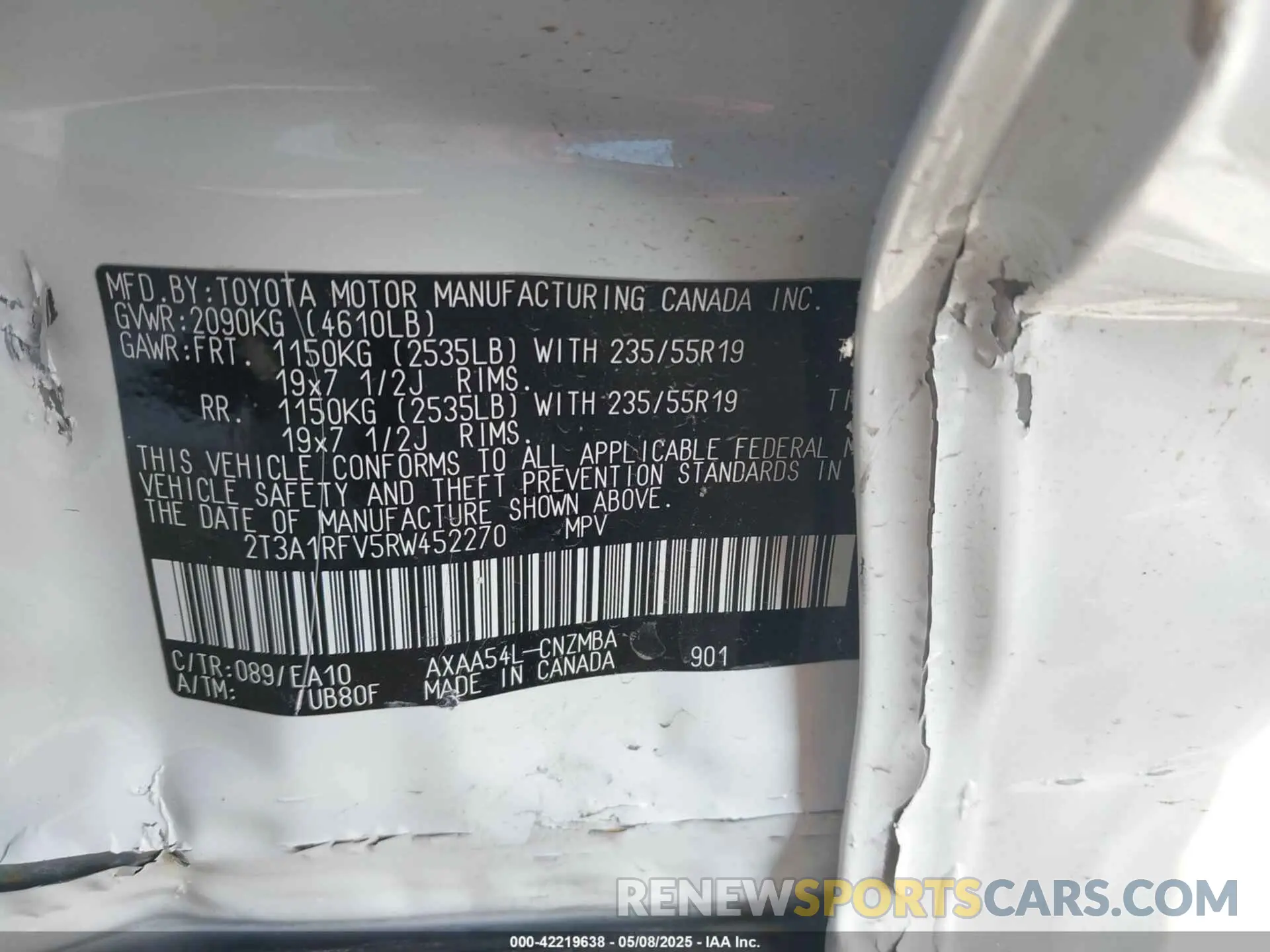 9 Photograph of a damaged car 2T3A1RFV5RW452270 TOYOTA RAV4 2024