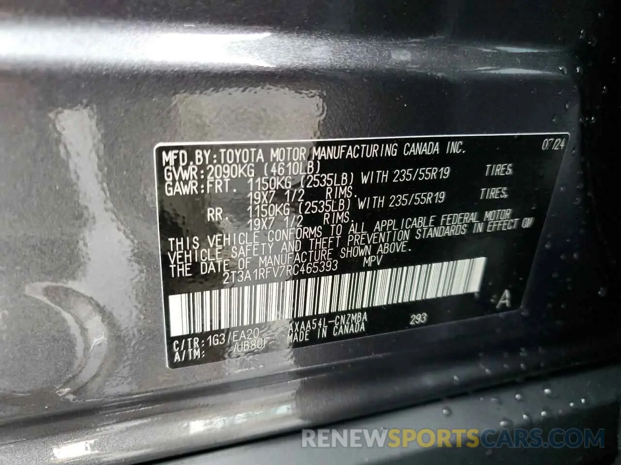 13 Фотография поврежденного автомобиля 2T3A1RFV7RC465393 TOYOTA RAV4 2024