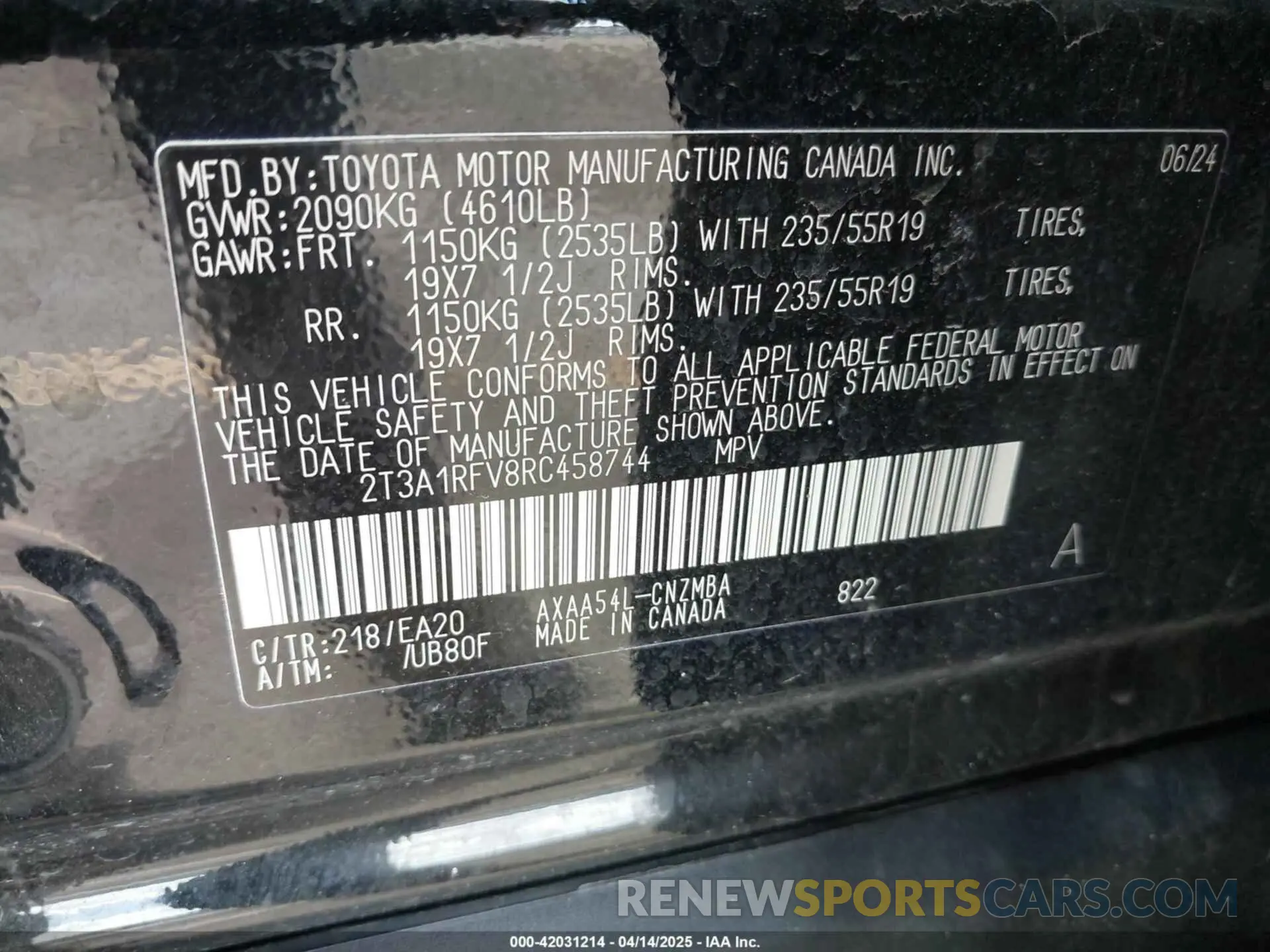 9 Photograph of a damaged car 2T3A1RFV8RC458744 TOYOTA RAV4 2024