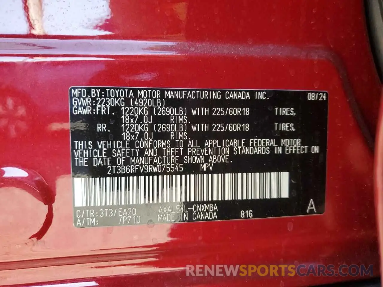 14 Фотография поврежденного автомобиля 2T3B6RFV9RW075545 TOYOTA RAV4 2024