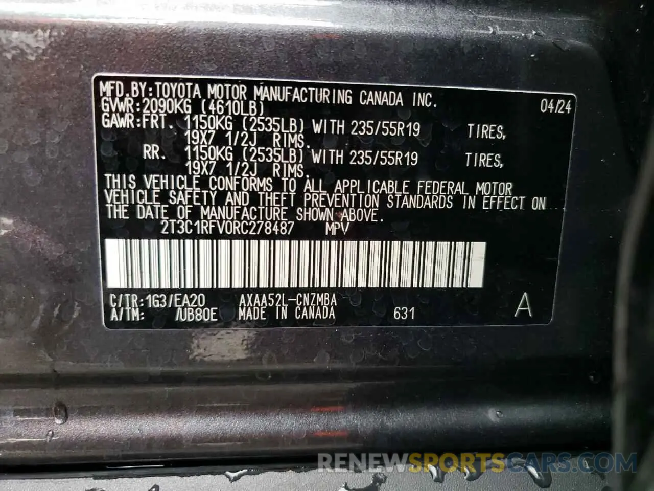 13 Фотография поврежденного автомобиля 2T3C1RFV0RC278487 TOYOTA RAV4 2024