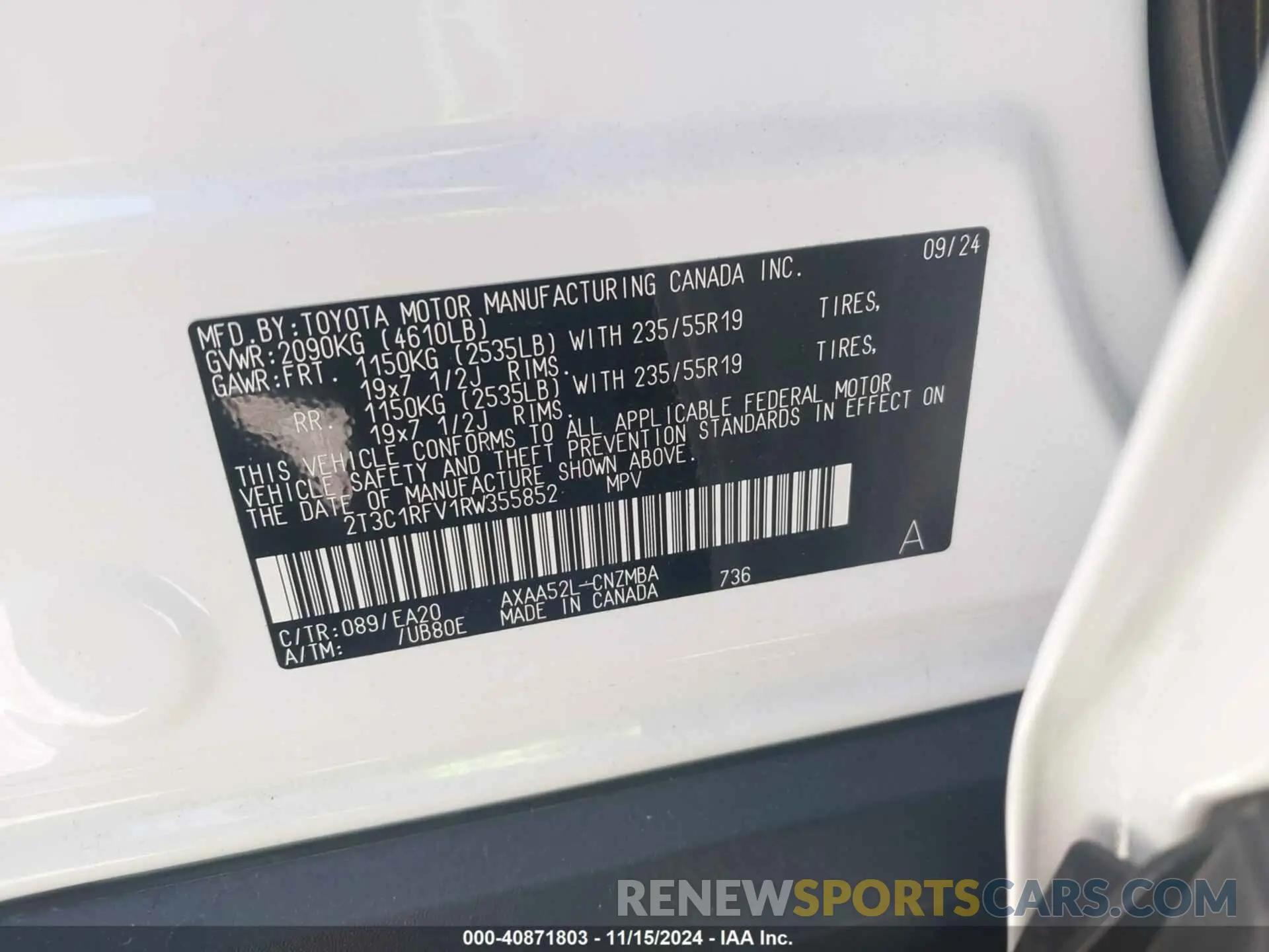 9 Фотография поврежденного автомобиля 2T3C1RFV1RW355852 TOYOTA RAV4 2024