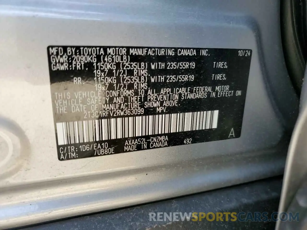 13 Фотография поврежденного автомобиля 2T3C1RFV2RW363099 TOYOTA RAV4 2024