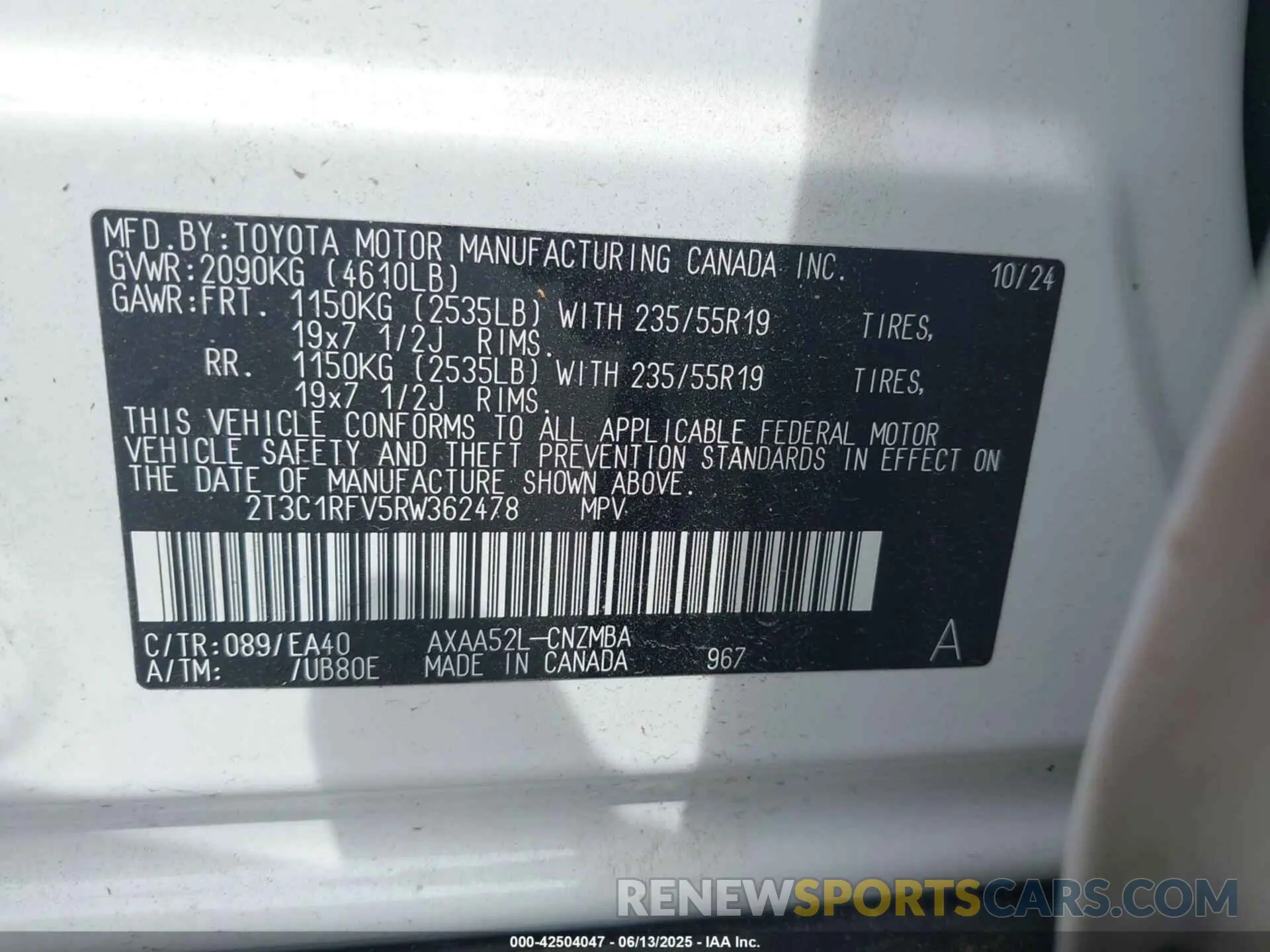 9 Фотография поврежденного автомобиля 2T3C1RFV5RW362478 TOYOTA RAV4 2024