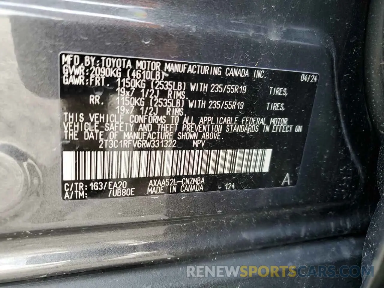 14 Фотография поврежденного автомобиля 2T3C1RFV6RW331322 TOYOTA RAV4 2024