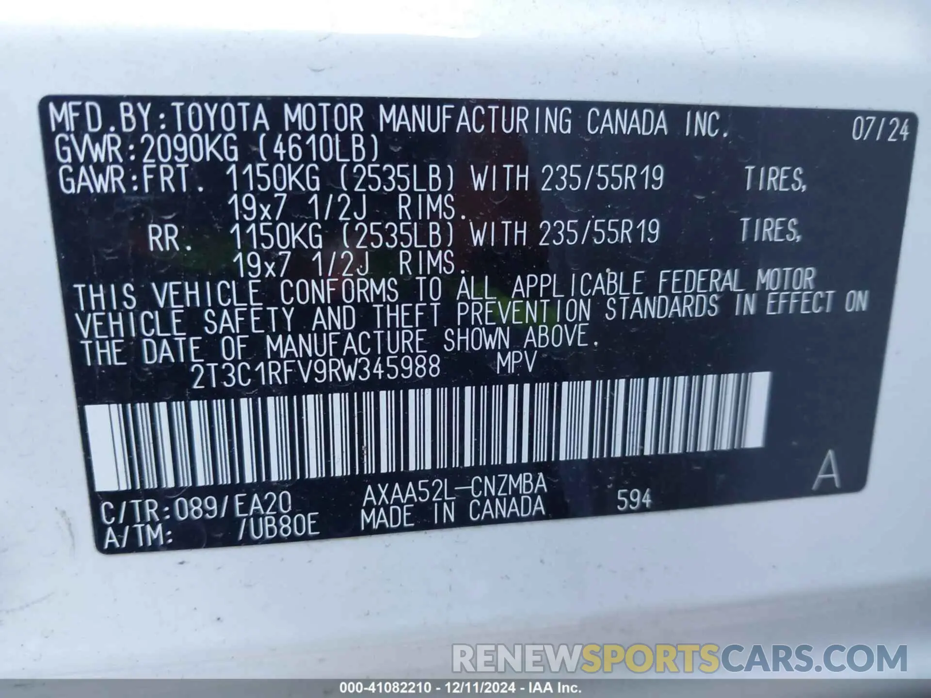 9 Photograph of a damaged car 2T3C1RFV9RW345988 TOYOTA RAV4 2024