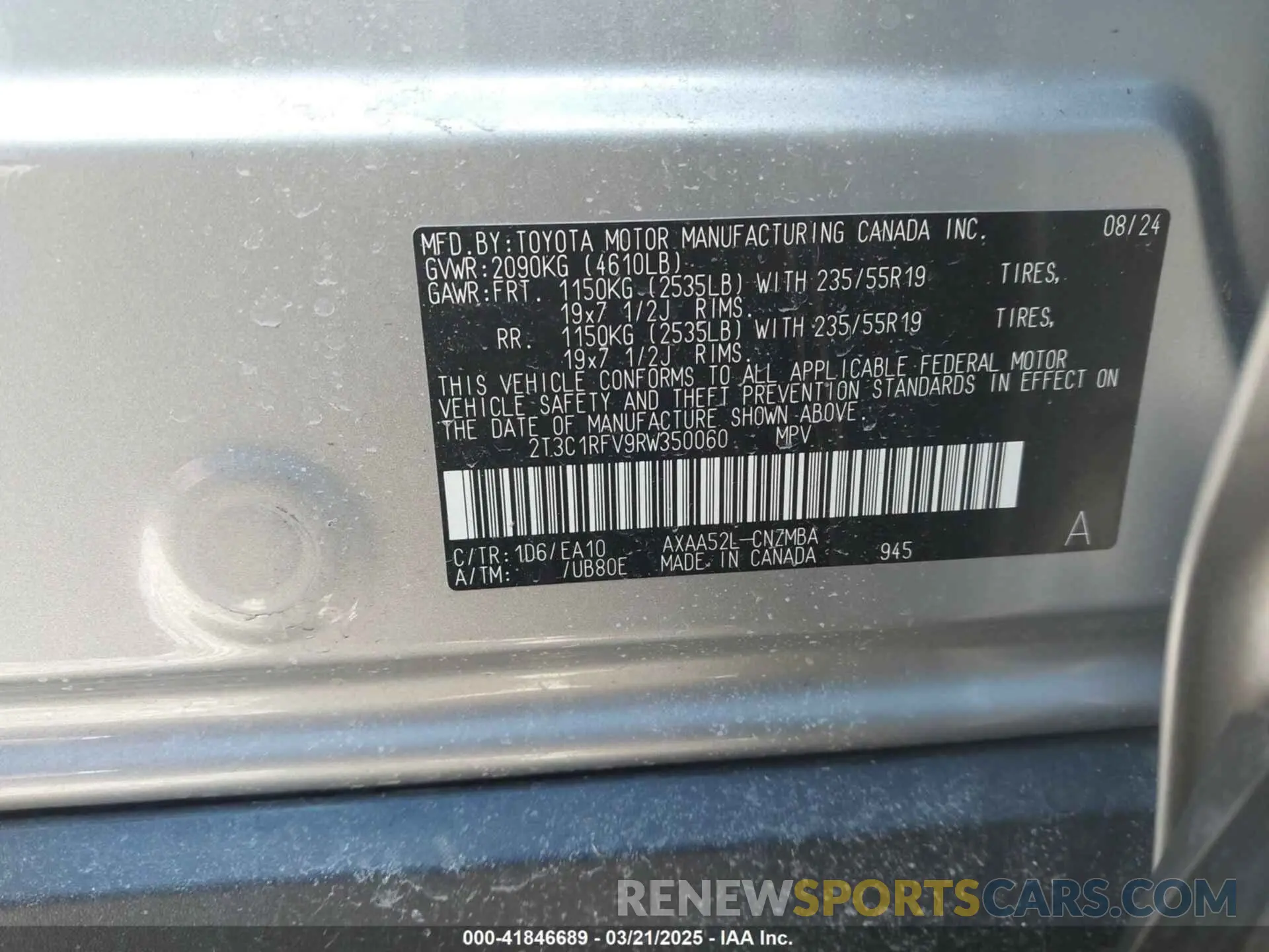 9 Photograph of a damaged car 2T3C1RFV9RW350060 TOYOTA RAV4 2024