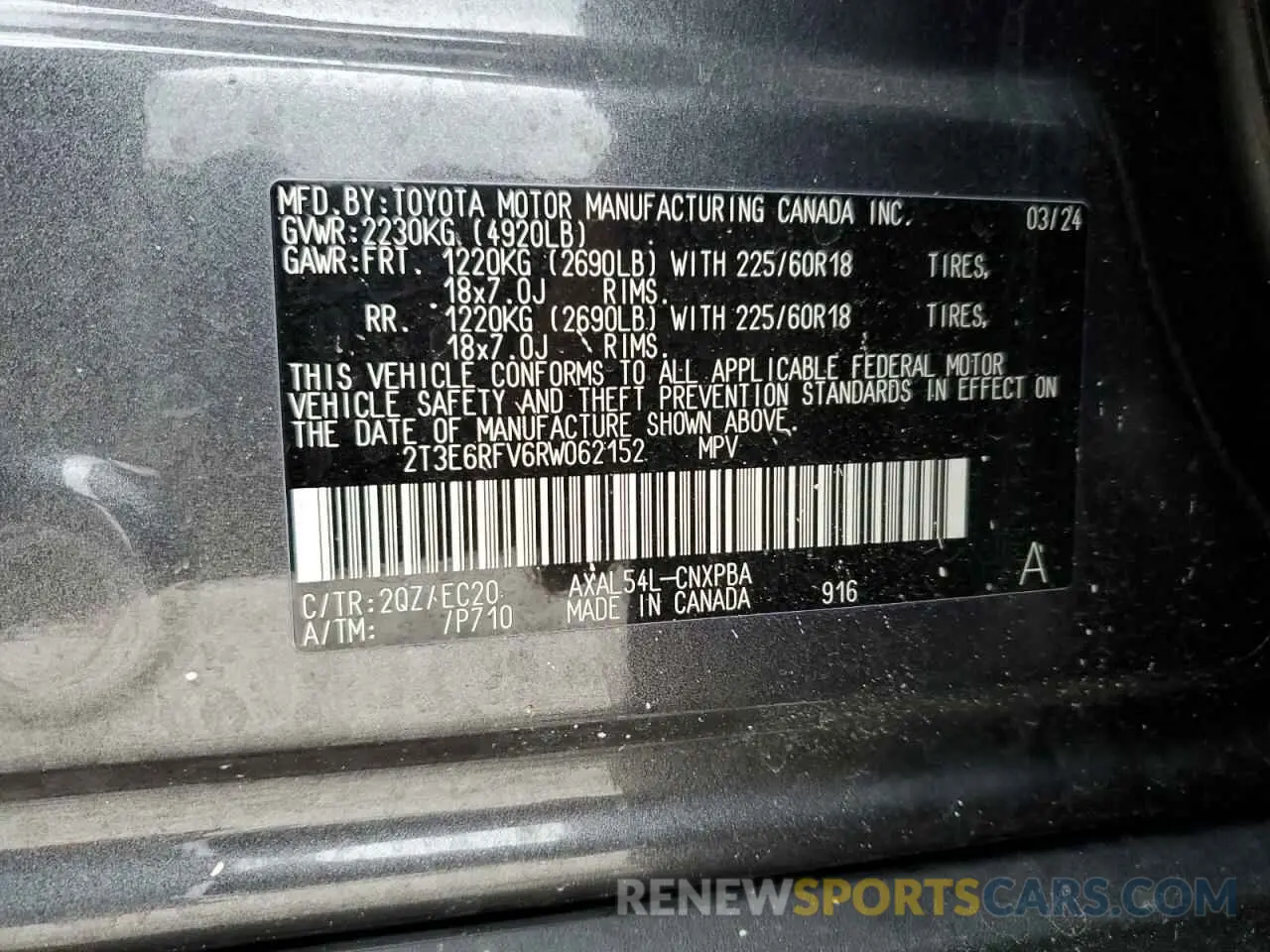 13 Photograph of a damaged car 2T3E6RFV6RW062152 TOYOTA RAV4 2024