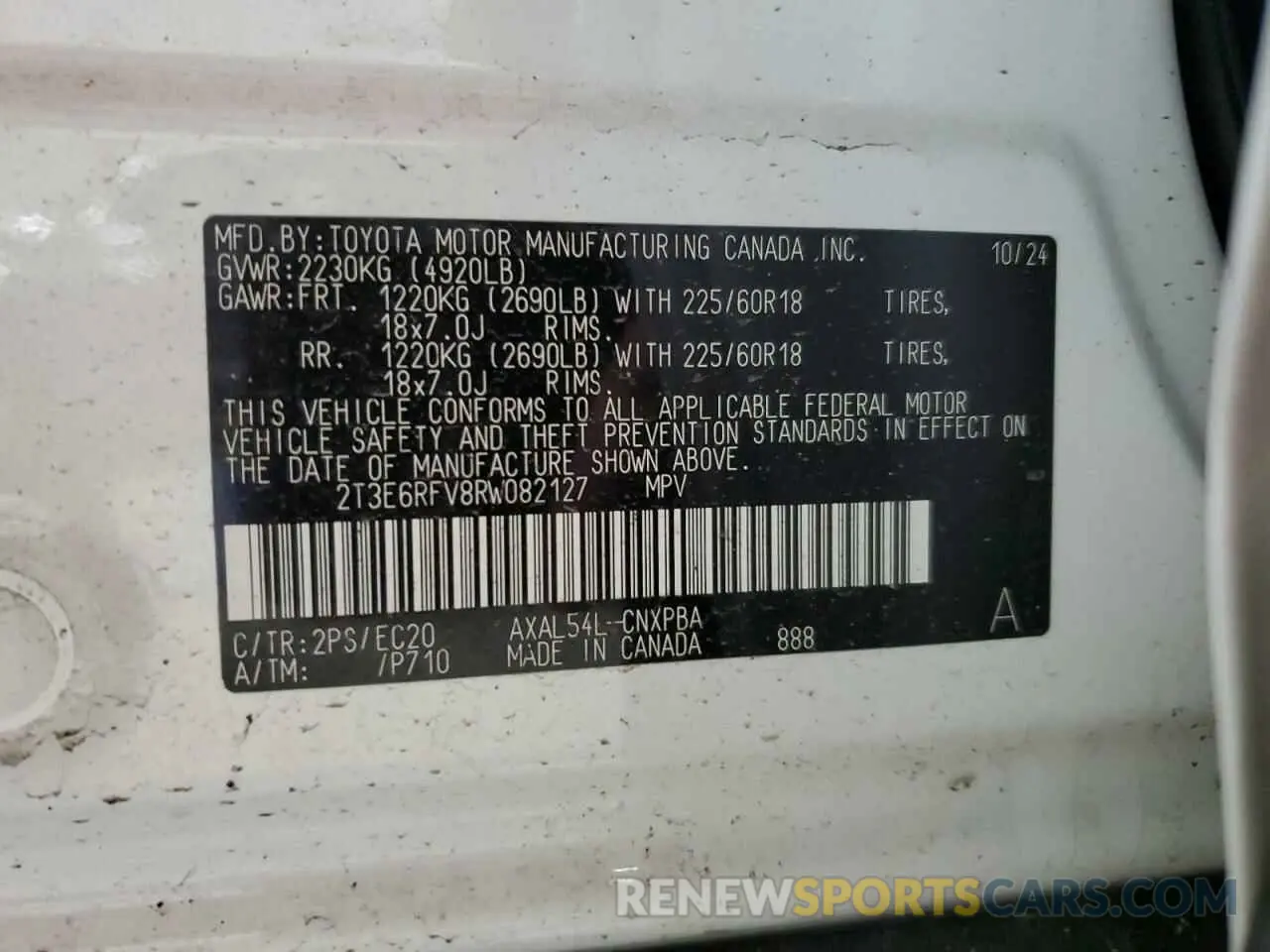 13 Фотография поврежденного автомобиля 2T3E6RFV8RW082127 TOYOTA RAV4 2024