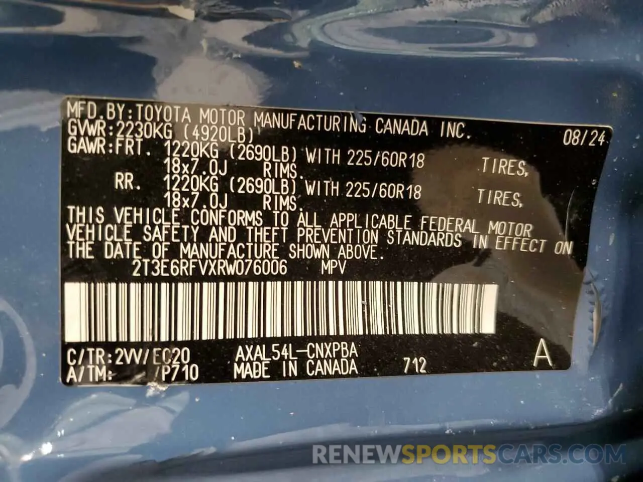 13 Фотография поврежденного автомобиля 2T3E6RFVXRW076006 TOYOTA RAV4 2024
