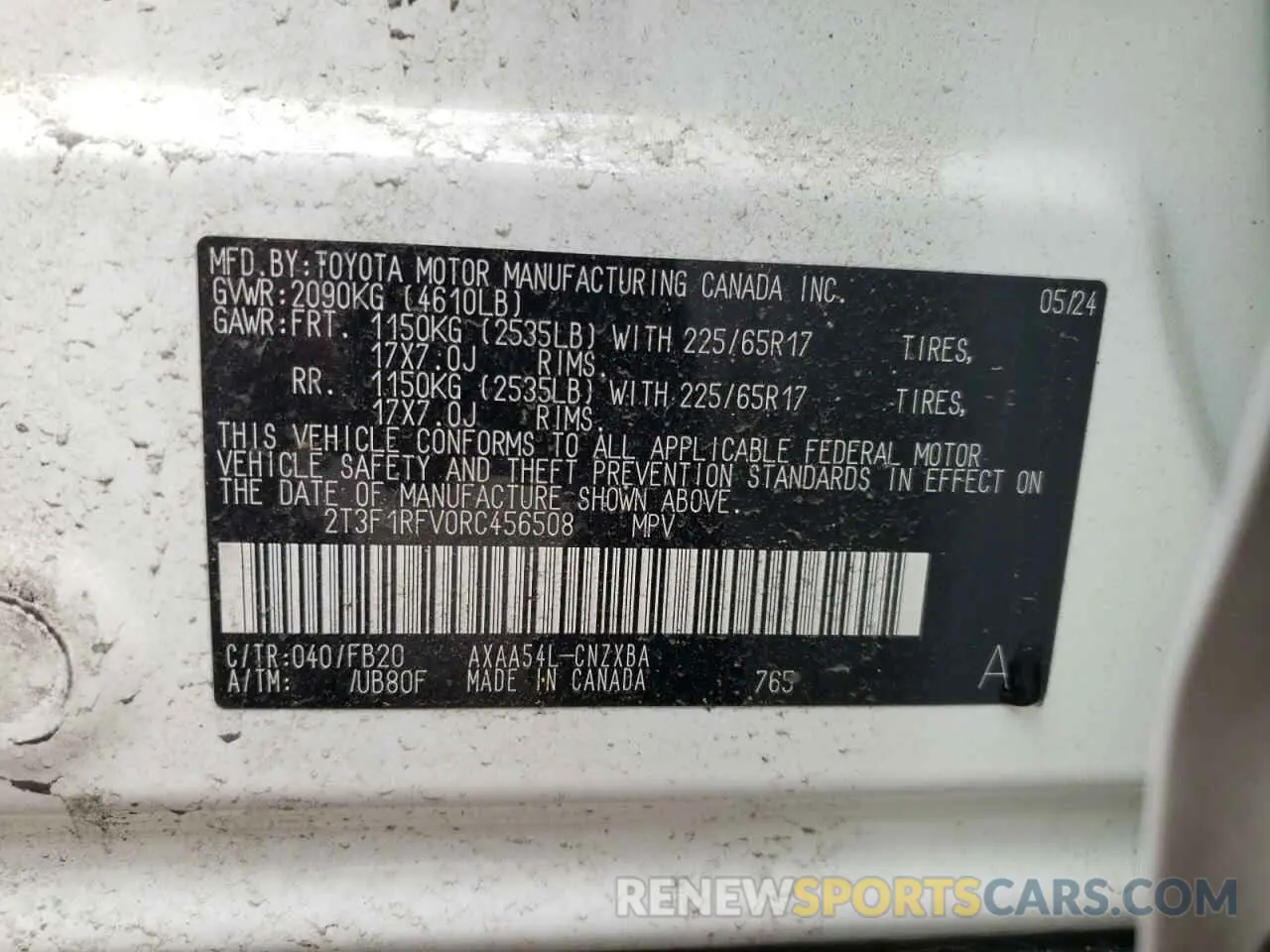 13 Photograph of a damaged car 2T3F1RFV0RC456508 TOYOTA RAV4 2024