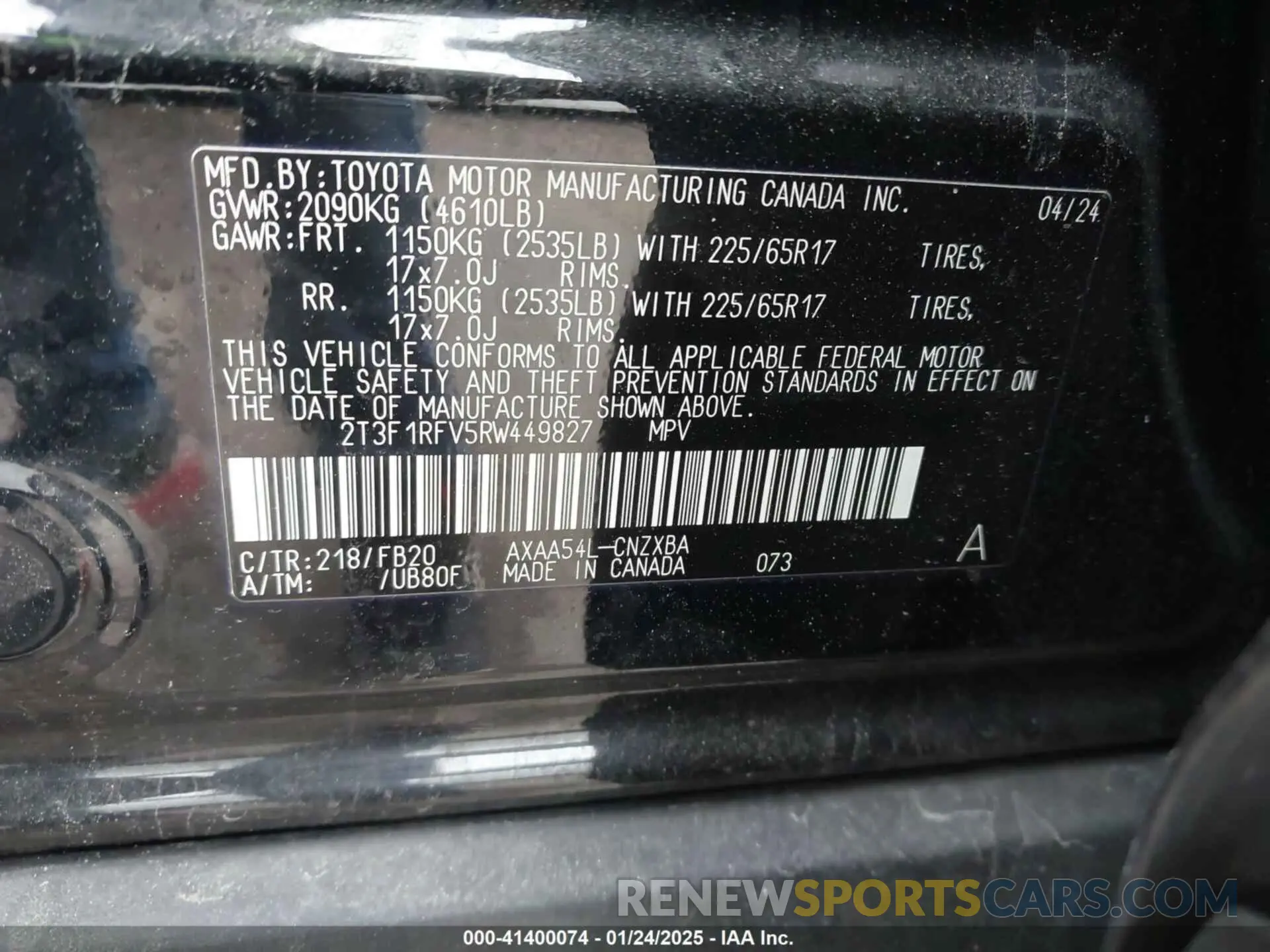 9 Photograph of a damaged car 2T3F1RFV5RW449827 TOYOTA RAV4 2024