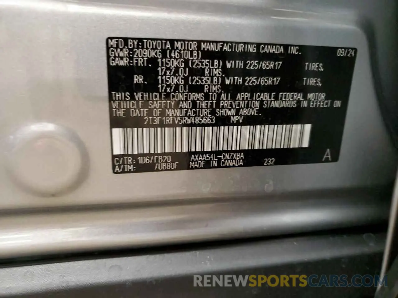 12 Фотография поврежденного автомобиля 2T3F1RFV5RW485663 TOYOTA RAV4 2024