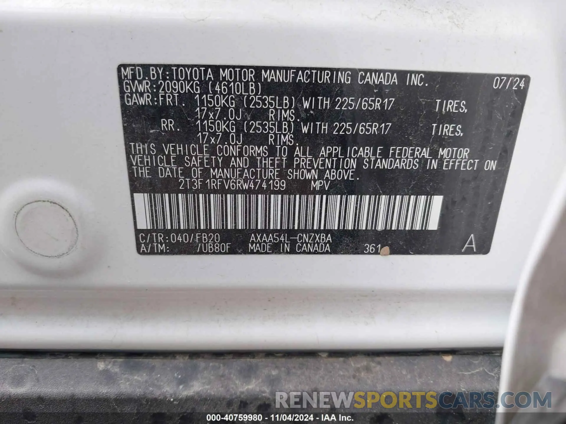 9 Photograph of a damaged car 2T3F1RFV6RW474199 TOYOTA RAV4 2024