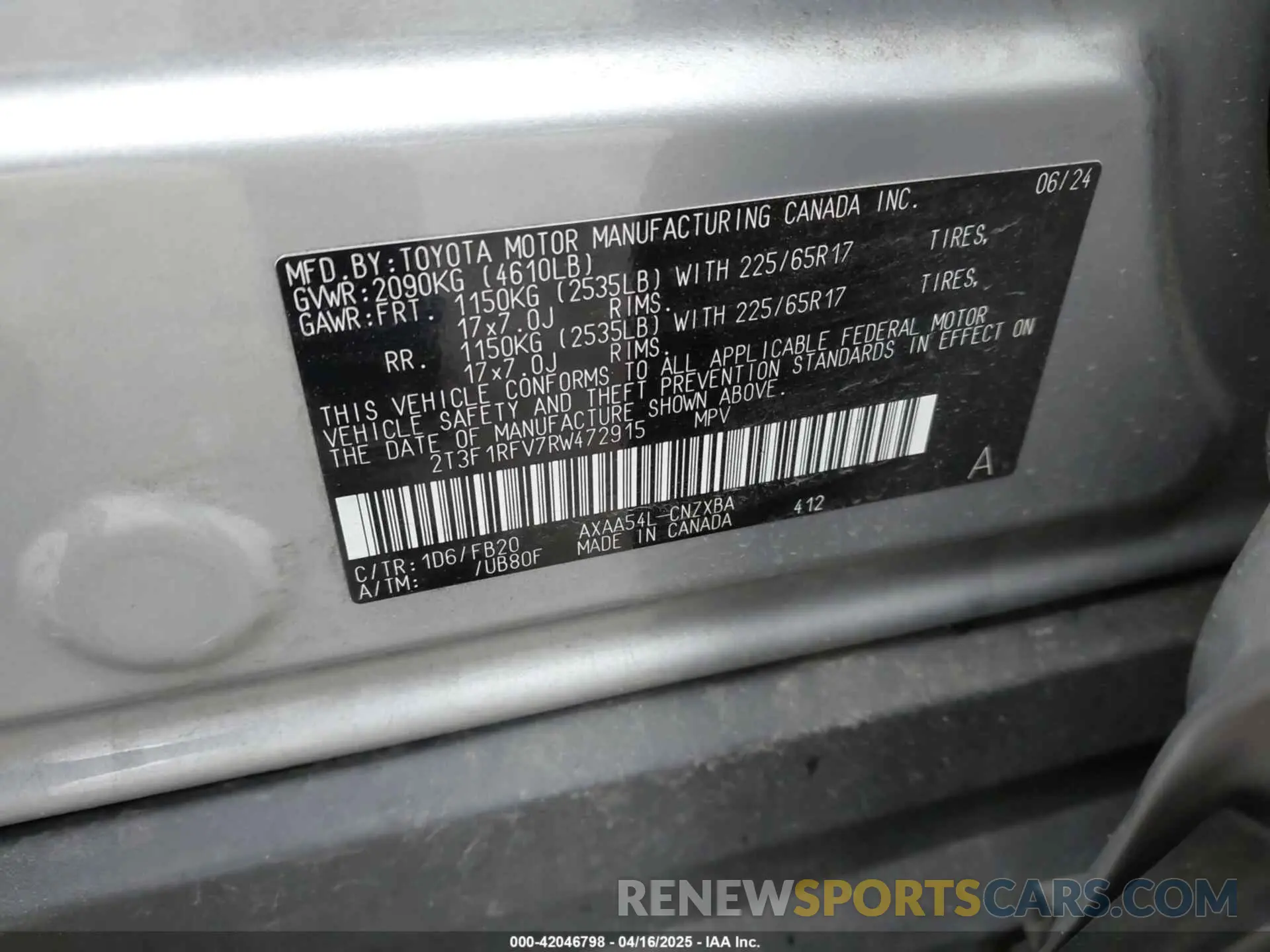 9 Фотография поврежденного автомобиля 2T3F1RFV7RW472915 TOYOTA RAV4 2024