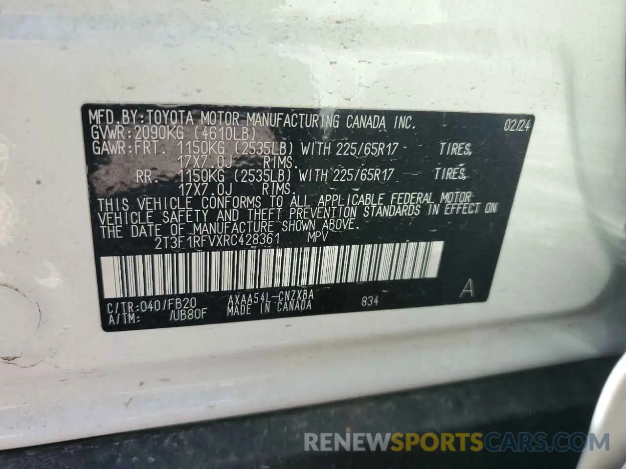 13 Фотография поврежденного автомобиля 2T3F1RFVXRC428361 TOYOTA RAV4 2024