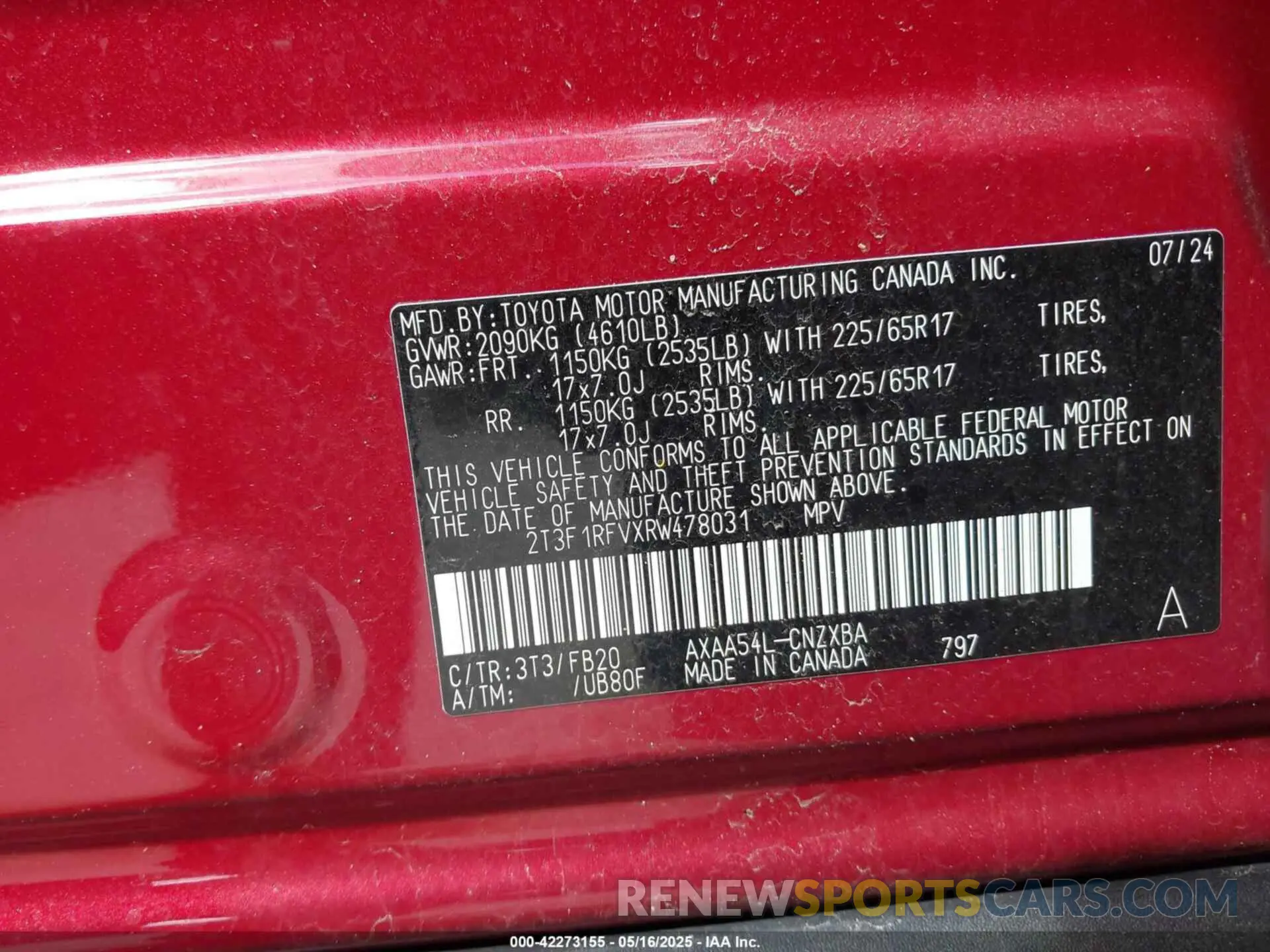 9 Фотография поврежденного автомобиля 2T3F1RFVXRW478031 TOYOTA RAV4 2024