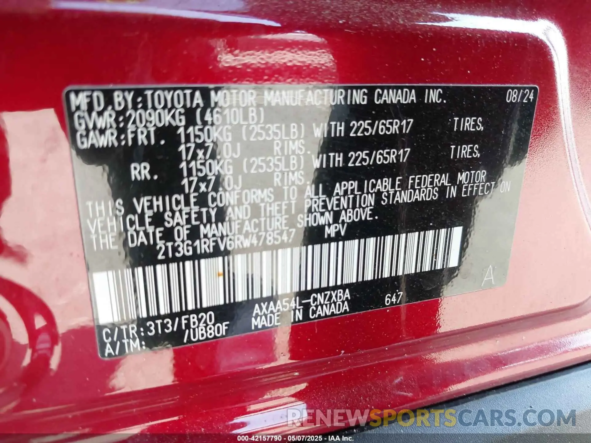9 Photograph of a damaged car 2T3G1RFV6RW478547 TOYOTA RAV4 2024