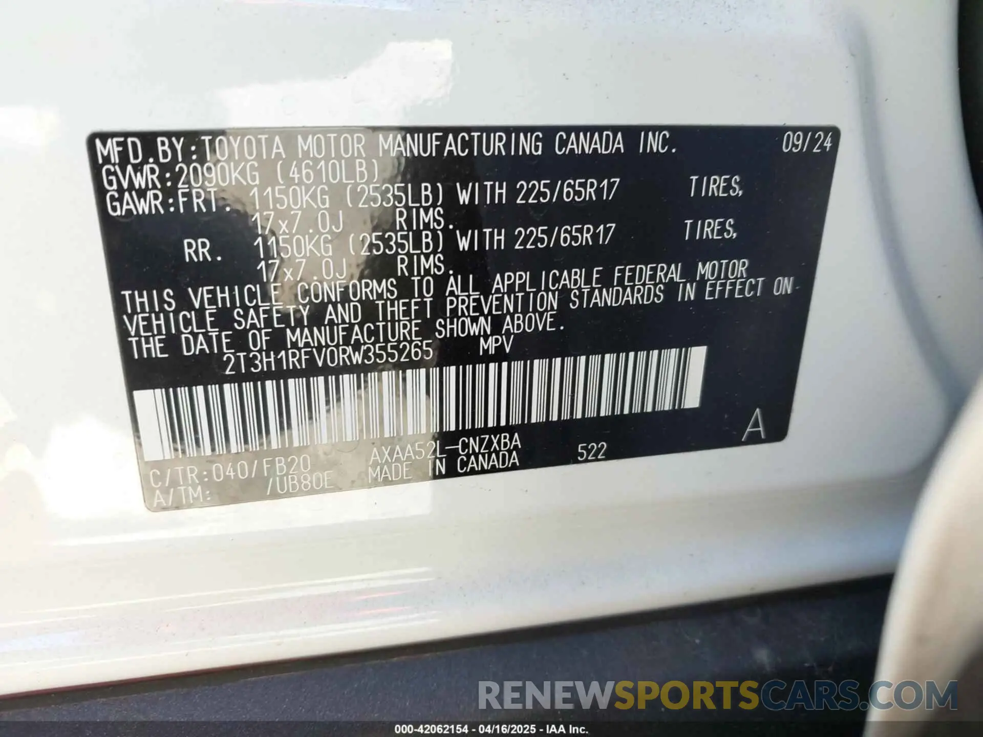 9 Фотография поврежденного автомобиля 2T3H1RFV0RW355265 TOYOTA RAV4 2024
