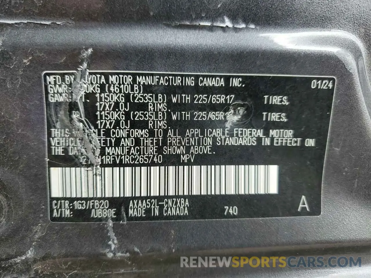 13 Photograph of a damaged car 2T3H1RFV1RC265740 TOYOTA RAV4 2024