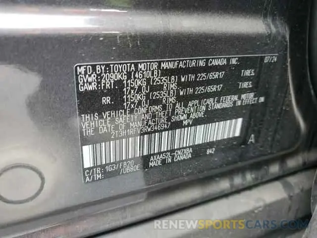 13 Фотография поврежденного автомобиля 2T3H1RFV3RW346947 TOYOTA RAV4 2024