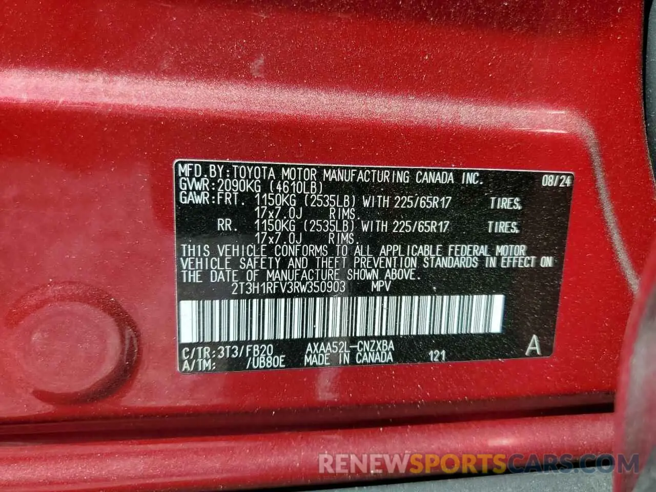15 Фотография поврежденного автомобиля 2T3H1RFV3RW350903 TOYOTA RAV4 2024