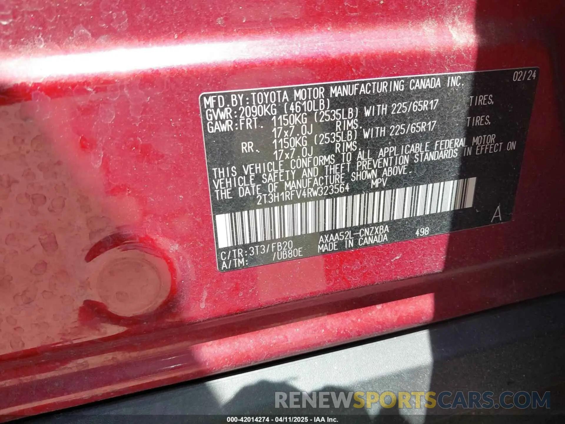 9 Фотография поврежденного автомобиля 2T3H1RFV4RW323564 TOYOTA RAV4 2024