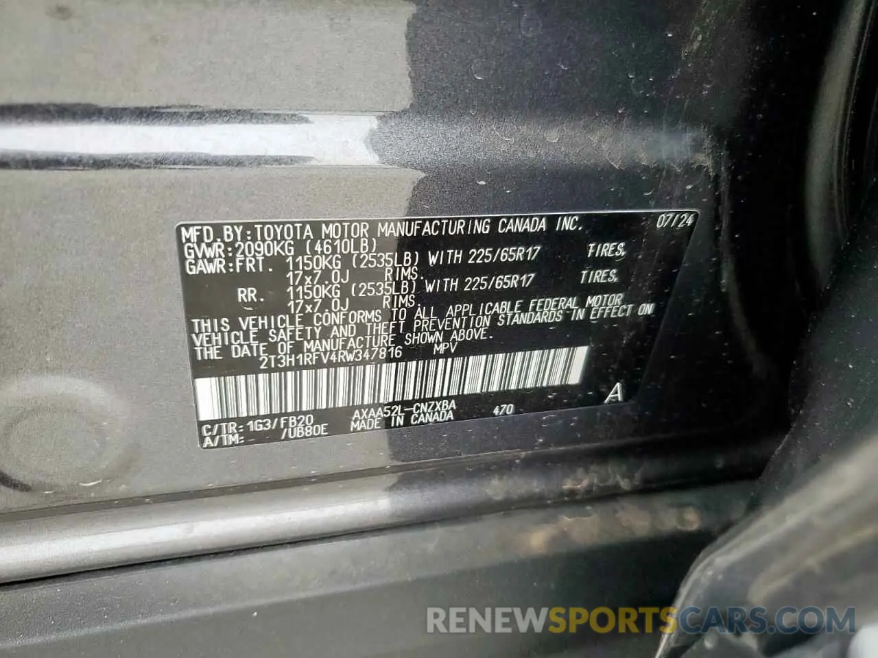 14 Photograph of a damaged car 2T3H1RFV4RW347816 TOYOTA RAV4 2024