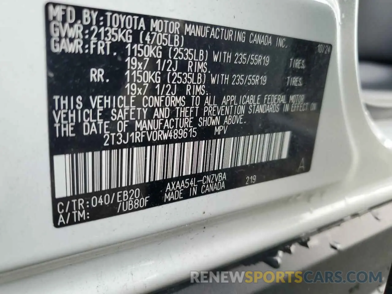 13 Фотография поврежденного автомобиля 2T3J1RFV0RW489615 TOYOTA RAV4 2024
