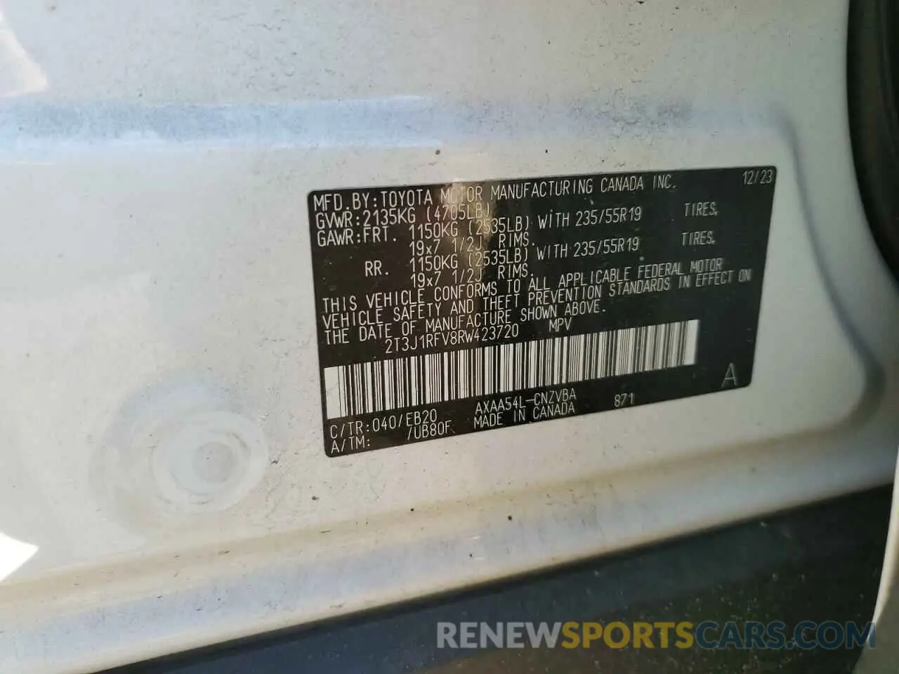 13 Фотография поврежденного автомобиля 2T3J1RFV8RW423720 TOYOTA RAV4 2024