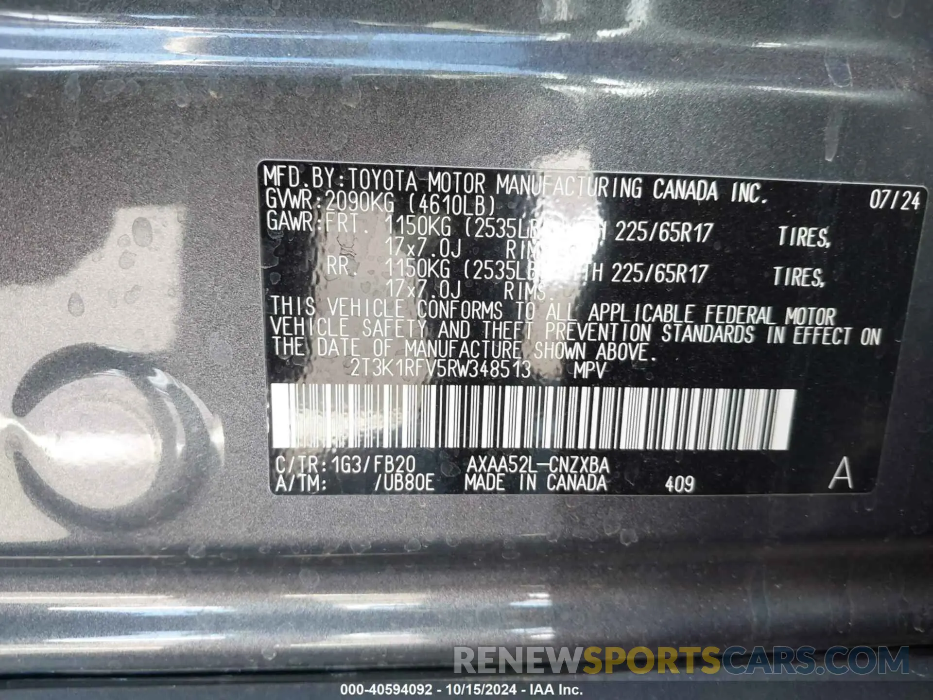 9 Фотография поврежденного автомобиля 2T3K1RFV5RW348513 TOYOTA RAV4 2024