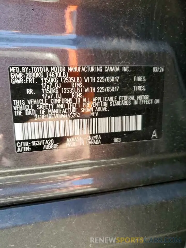 13 Фотография поврежденного автомобиля 2T3P1RFV0RW445253 TOYOTA RAV4 2024