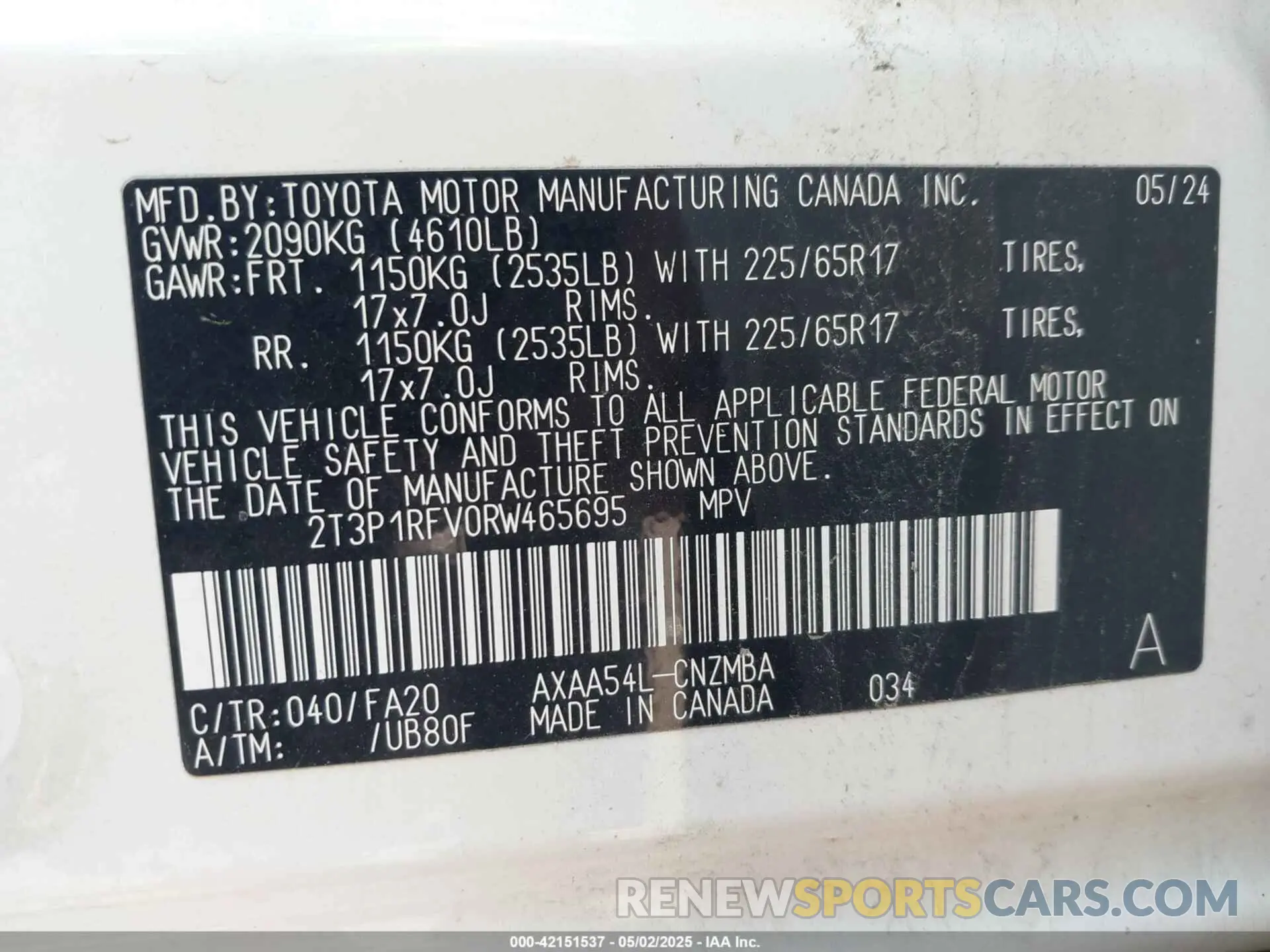 9 Photograph of a damaged car 2T3P1RFV0RW465695 TOYOTA RAV4 2024