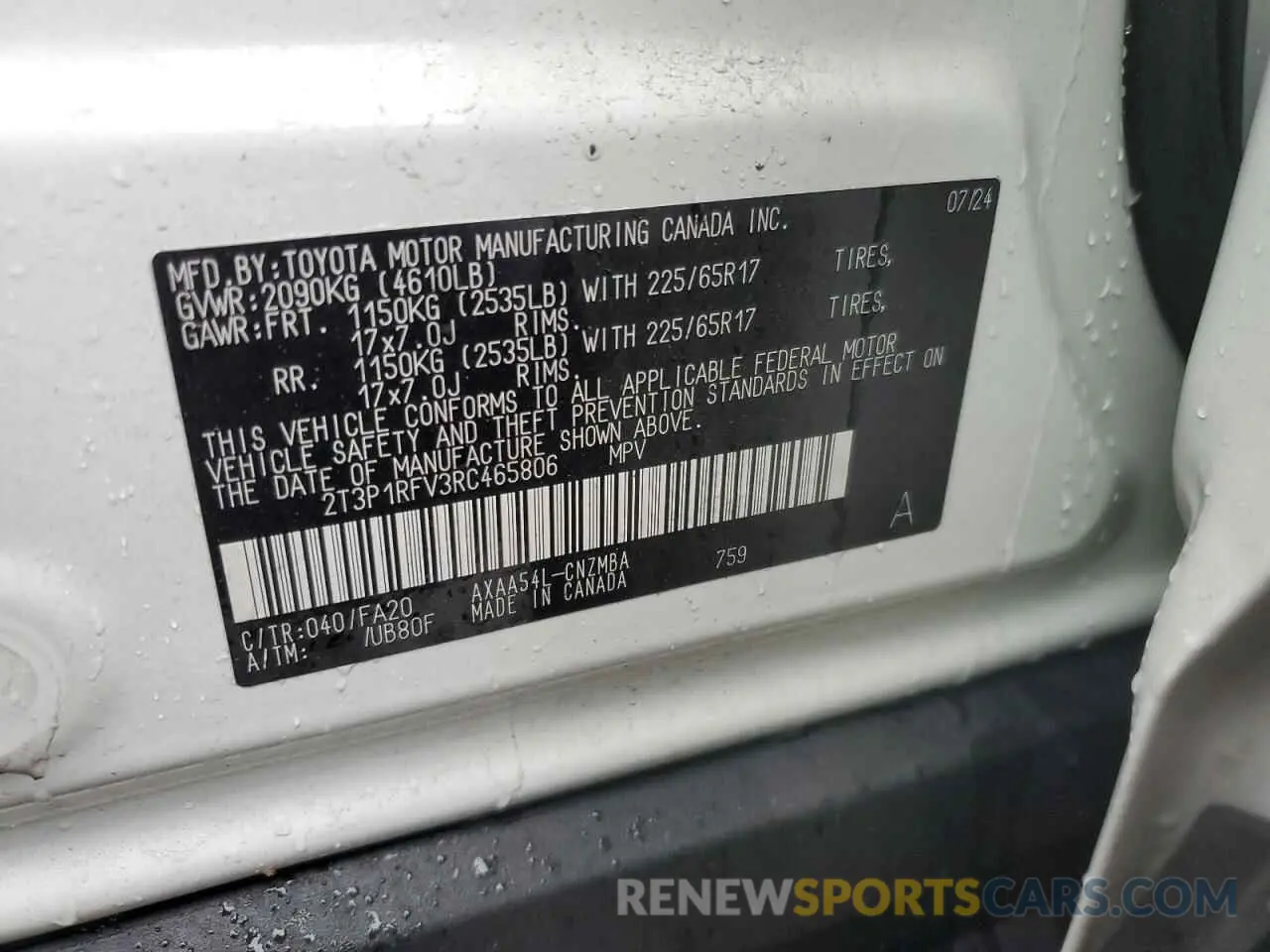 13 Photograph of a damaged car 2T3P1RFV3RC465806 TOYOTA RAV4 2024