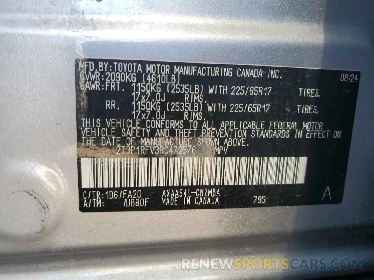14 Фотография поврежденного автомобиля 2T3P1RFV3RC472576 TOYOTA RAV4 2024
